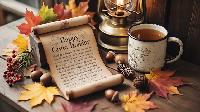 Happy civic holiday wishes with autumn leaves and cozy warmth