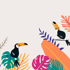 Colorful summer tropical toucan border, beige design © Rawpixel.com