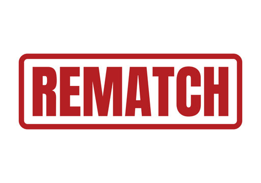 Bold red stamp design showing the word Rematch set within a clean rectangular frame