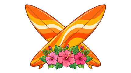 Vibrant crossed surfboards with tropical flowers © Clip Artz