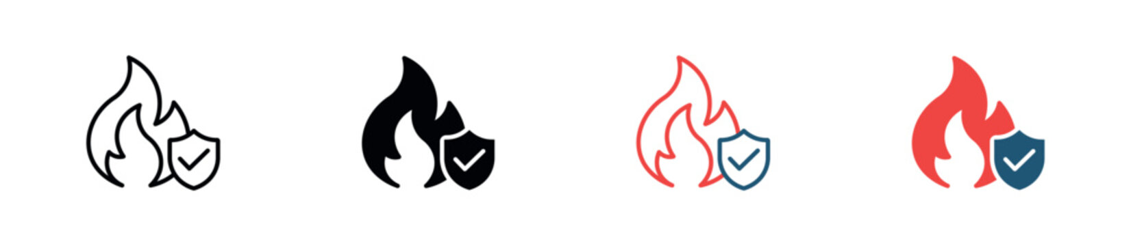 Fire Safety Icon Set. Fire Protection, Safety Verification, Emergency Compliance and Secure Fire Symbols. Vector Illustration.