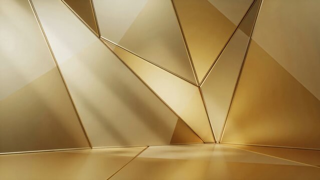 Abstract geometric background, with gold and, beige triangular panels