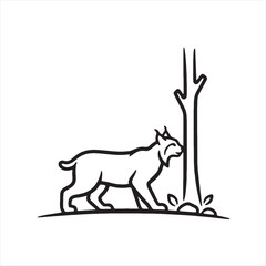 Minimalist line art illustration of a lynx by a tree Vector © Tuhinnaaa_69