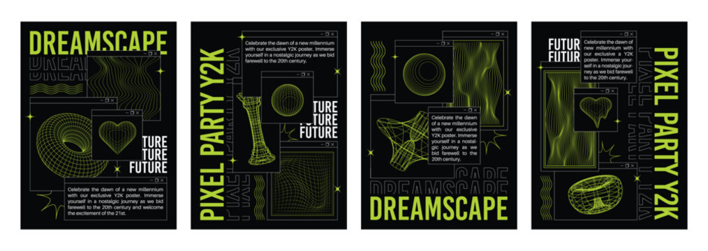 Abstract y2k style graphic brochure cover layout design bundle with stars vector