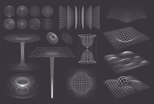 Creative digital art matrix layout showing isometric cube and curved planes vector
