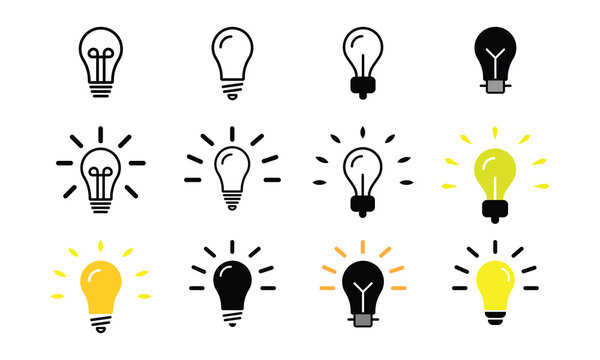Light Bulb Icon Set Collection &ndash; Idea, Innovation, Energy and Creative Thinking Vector Symbols