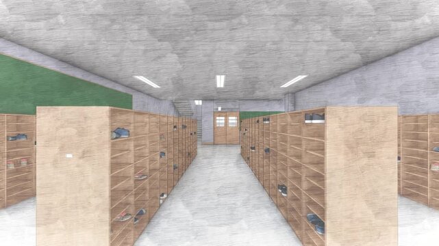 学校 玄関内観 背景素材  3DCG アニメーション