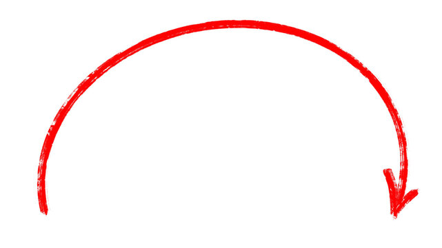 Red thin curved semicircle arrow pointing right direction