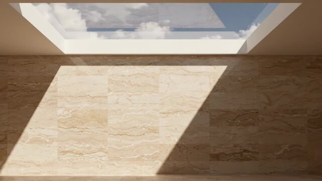 Sunlight streaming through a skylight onto a wooden floor.