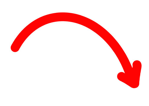 Red curved descending arrow pointing downward right direction