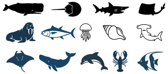 Obraz premium Marine life silhouettes collection