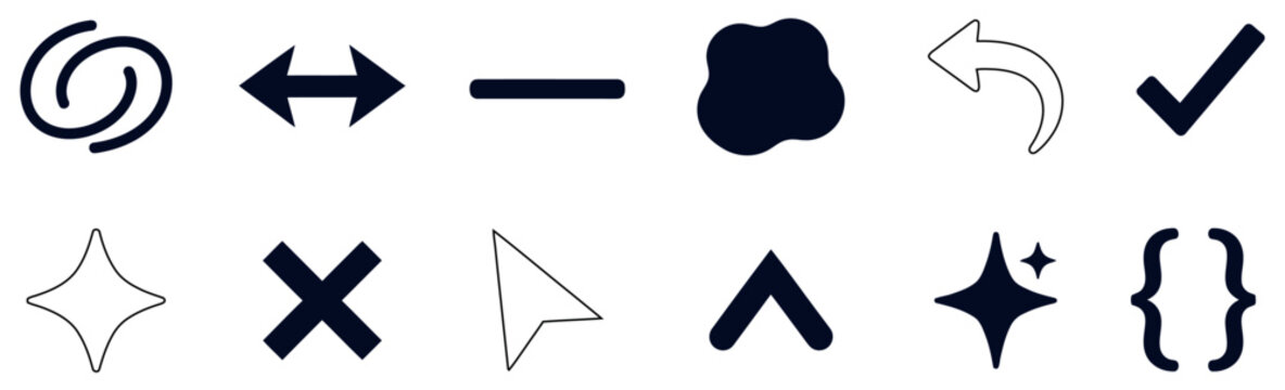 Collection of minimalist dark blue line icons for user interface design