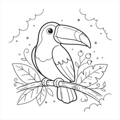 Cute toucan bird sitting on a tropical tree branch Vector © Tuhinnaaa_69