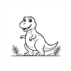 Obraz premium Cute cartoon dinosaur line art for kids coloring page Vector