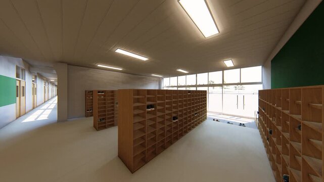 学校 玄関内観 背景素材  3DCG アニメーション