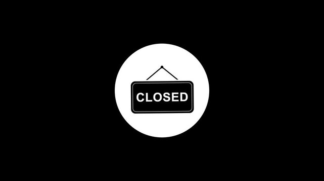 Closed Sign Icon on Black Background with White Circle.