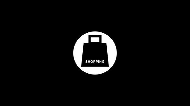 Black and white animation of a shopping bag icon, perfect for e-commerce and retail concepts.