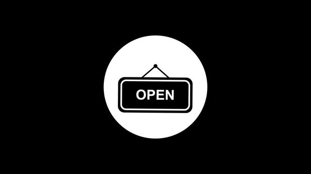 Open Sign Icon on Black Background for Business and Retail.