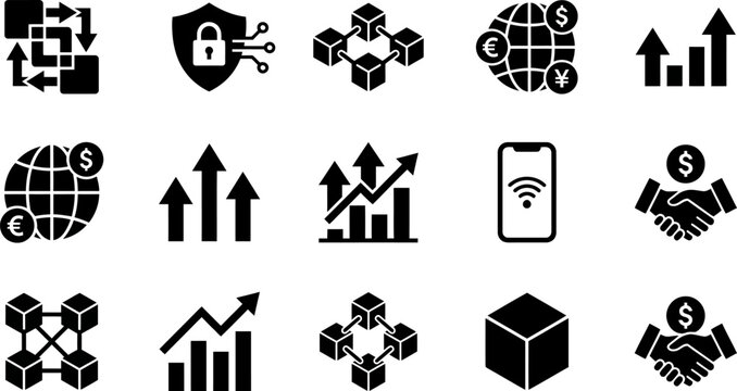 Business icons set for finance and commerce applications online