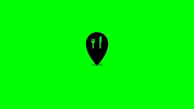 Restaurant Location Pin Icon Animation on Green Screen.