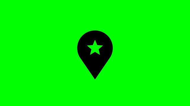Location Pin Icon Animation with Star on Green Screen.