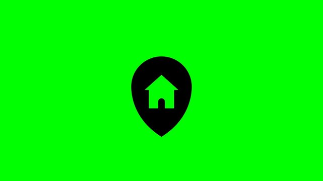 Home Location Pin Icon on Green Screen for Real Estate and Navigation.