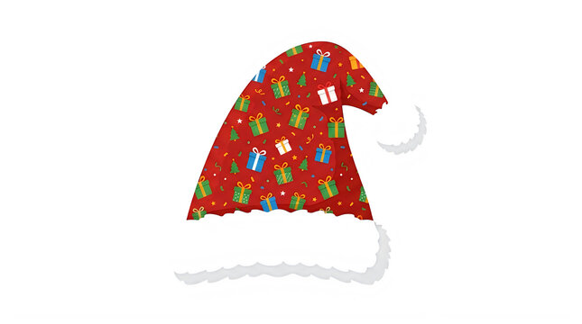 Merry Christmas Santa Christmas Santa hat, festive holiday decoration, red patterned hat, winter seasonal accessory VECTOR