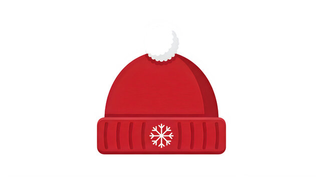 Merry Christmas Santa Red knit beanie hat, winter clothing, snowflake design, pom-pom hat VECTOR