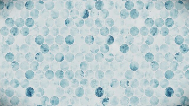 Abstract blue watercolor circle pattern background, seamless tiled texture on white, infinite loop motion graphics
