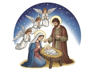 Divine nativity scene with angels and holy family © Rengwoi