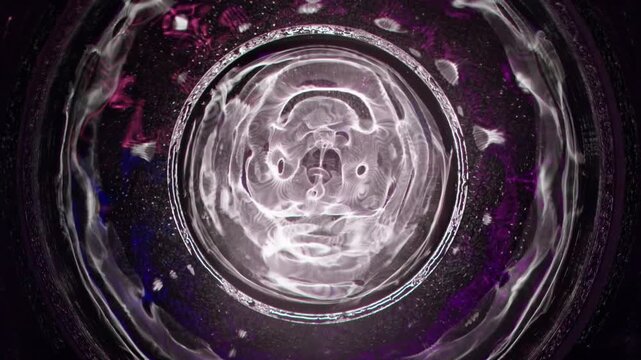 Abstract cymatic patterns formed by sound vibrations in liquid, scientific visualization of wave frequencies.