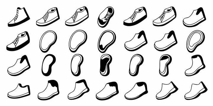 diverse shoe and footwear icon set displayed on white background sneaker boot loafer vector illustration graphic design fashion apparel retail