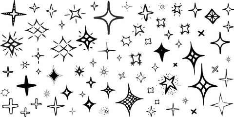 extensive collection of hand drawn sketchy stars on white background hand drawn black and white pattern astronomy cosmic celestial space drawing artwork illustration © Ranajit