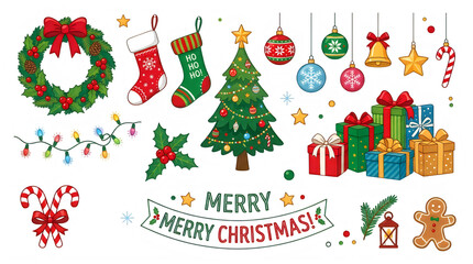 Fototapeta premium Merry Christmas Santa Christmas icons, holiday stickers, festive decorations, merry christmas graphics VECTOR