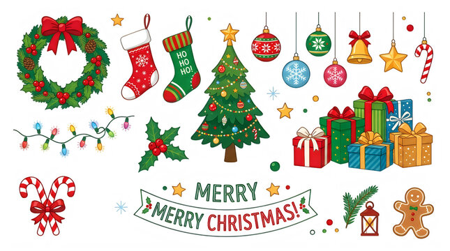 Merry Christmas Santa Christmas icons, holiday stickers, festive decorations, merry christmas graphics VECTOR