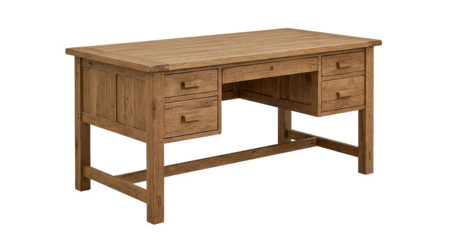 Rustic Wooden Desk: A sturdy, handcrafted wooden desk with multiple drawers and a timeless design, perfect for a home office or study.