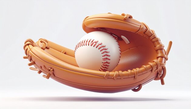 Modern Baseball Glove with Ball 3D Render on Clean White Background