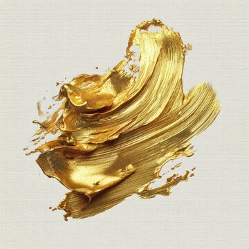Golden paint smear on textured canvas background