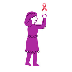Fototapeta premium proud woman holding pink ribbon raising her strong fist