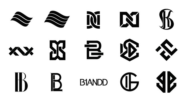 Collection of abstract vector letterforms and monograms isolated on a white background for branding with branding identity design displays collection