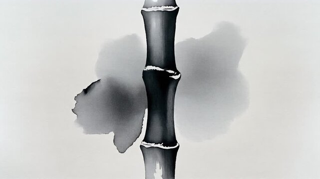 力強い筆致で和紙に描かれた竹の水墨画