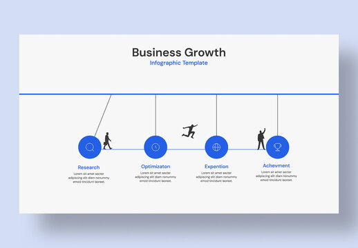Business Growth Infographic Template with 4 Steps Timeline Diagram