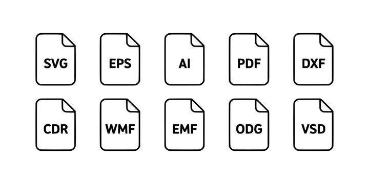 File Icons Grid with Svg Eps Ai Pdf Dxf Cdr Wmf Emf Odg Vsd Document Format Symbols in Minimal Style