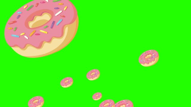 Flying Donuts Video Transition Animation on Green Screen Background
