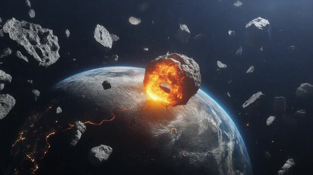 地球のような惑星に衝突する巨大な小惑星と壊滅的なインパクト