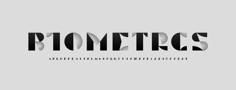 Alphabet thick striped font, for your logo design made angled serifs bevel type, vector illustration 10EPS