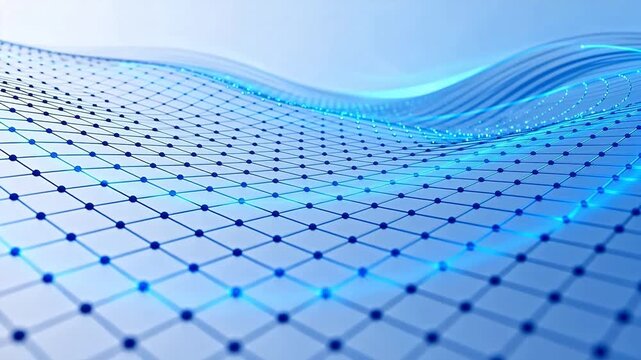 Blue digital grid with wave pattern
