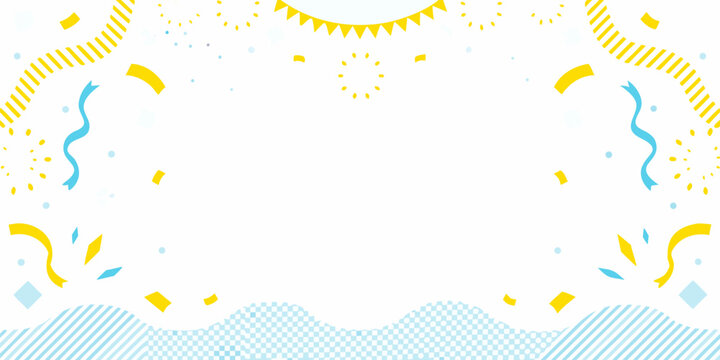celebration border frame with bright yellow blue confetti streamers on white background party festival decorative ornament vector illustration graphic design