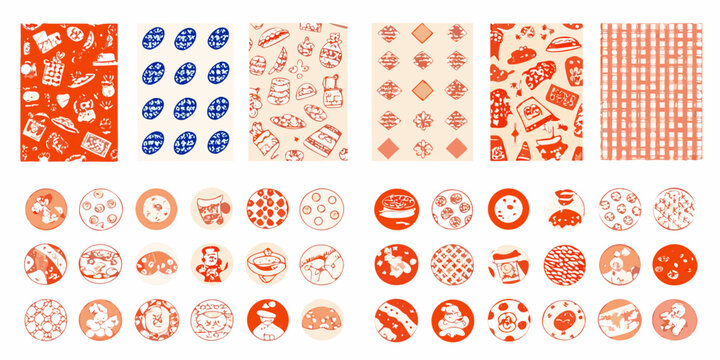 fast food icons and patterns in retro vector style burger pizza fries soda dessert illustration graphic design menu restaurant diner