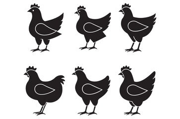 Fototapeta premium Chicken silhouettes black vector illustration on a white background